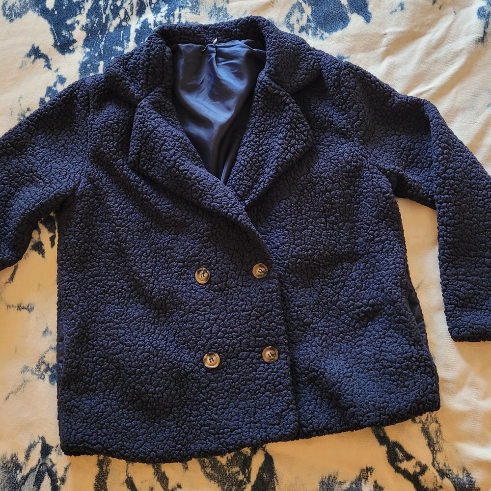 Navy blue faux sheepskin fuzzy jacket